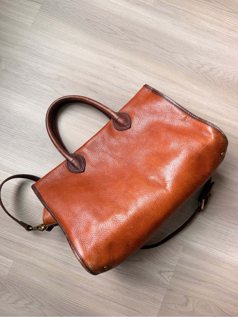 Leather Tote Bag in light brown distressed Burnt Orange - Bags
